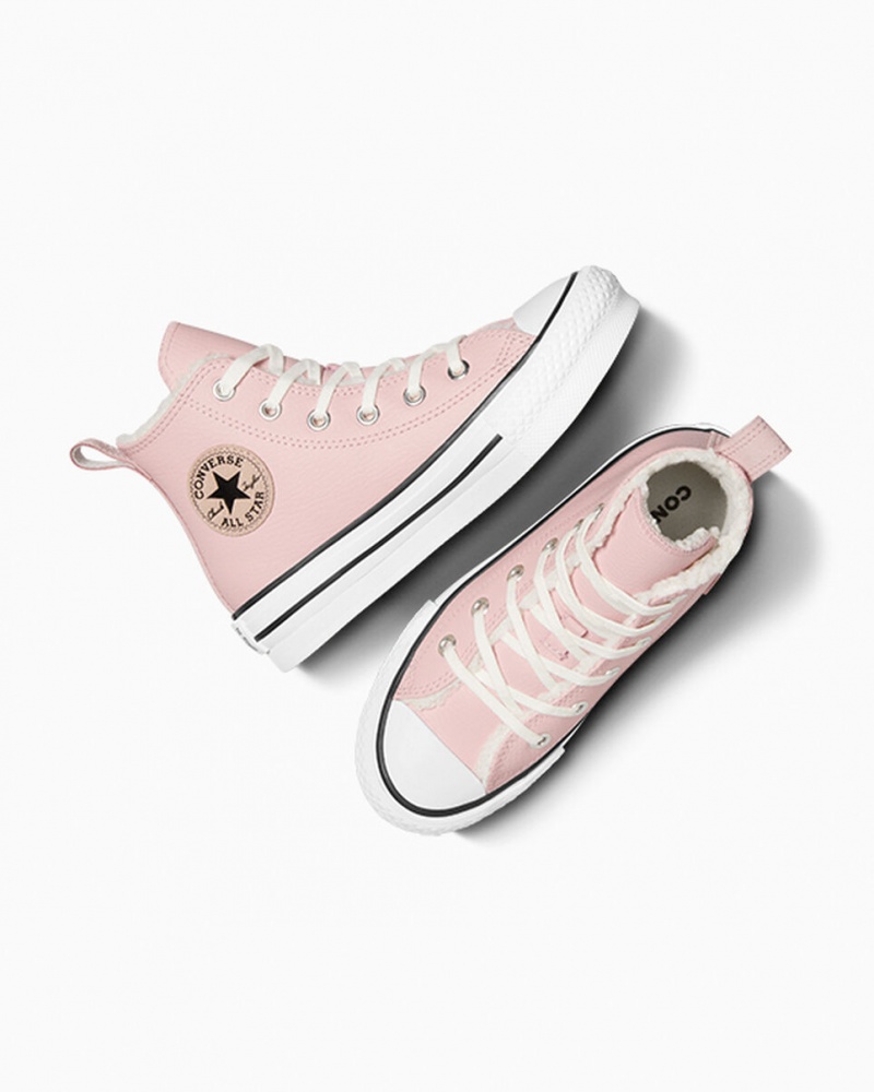 Converse Chuck Taylor All Star Lift Plateforme Cuir & Faux Fur Rose Blanche Noir | QN5176230