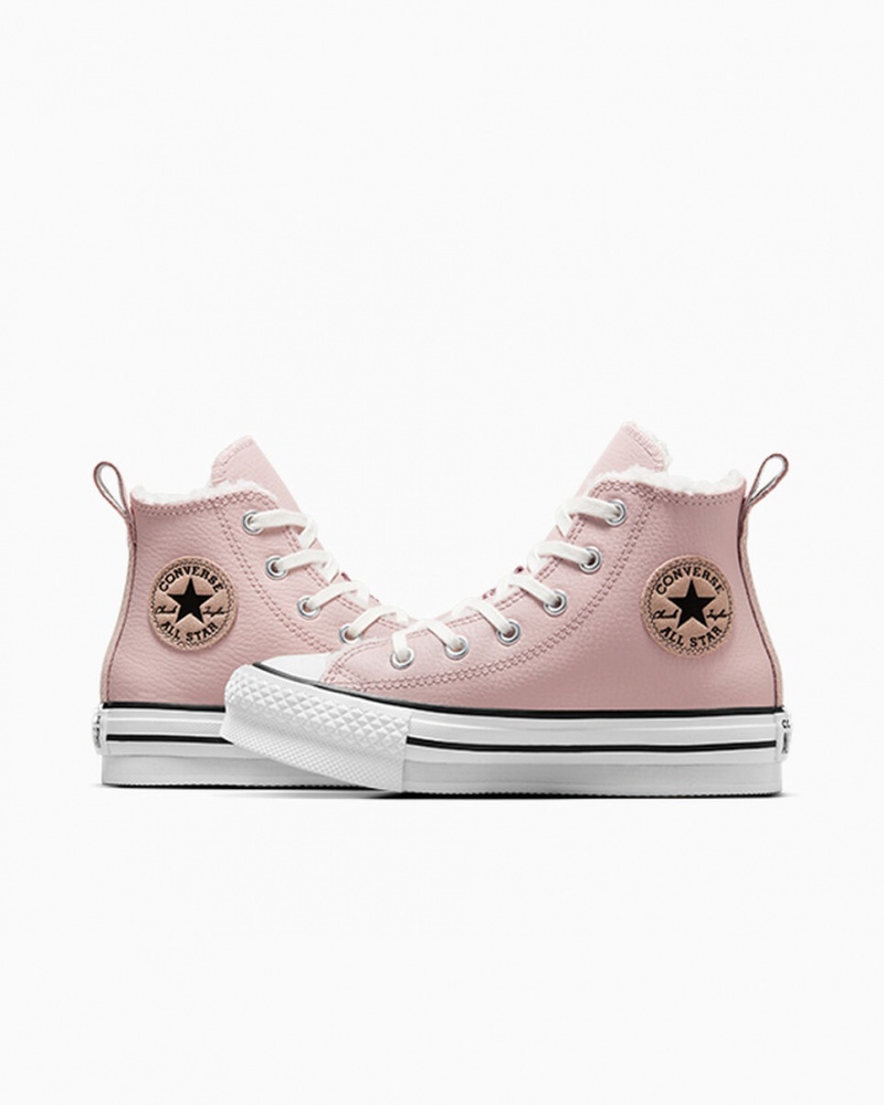 Converse Chuck Taylor All Star Lift Plateforme Cuir & Faux Fur Rose Blanche Noir | QN5176230