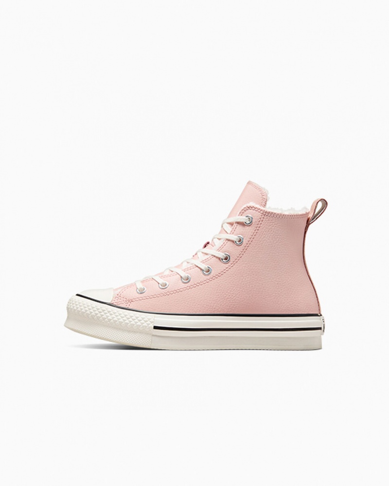 Converse Chuck Taylor All Star Lift Plateforme Cuir & Sherpa Rose Blanche Noir | WG5089126