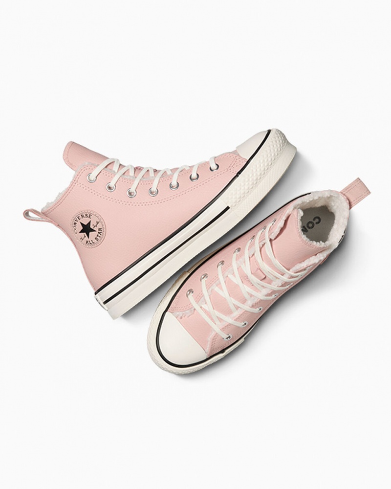 Converse Chuck Taylor All Star Lift Plateforme Cuir & Sherpa Rose Blanche Noir | WG5089126