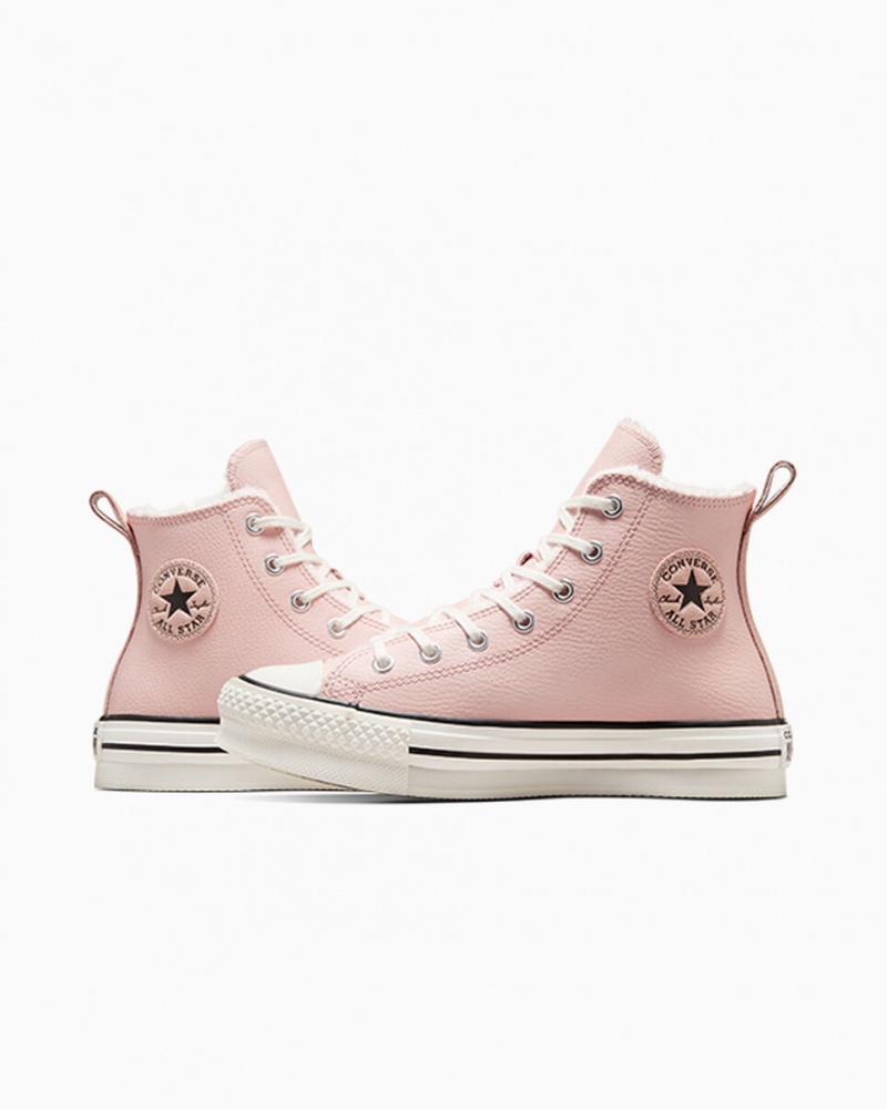 Converse Chuck Taylor All Star Lift Plateforme Cuir & Sherpa Rose Blanche Noir | WG5089126