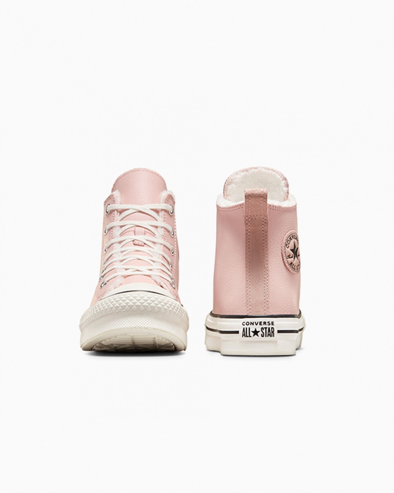 Converse Chuck Taylor All Star Lift Plateforme Cuir & Sherpa Rose Blanche Noir | WG5089126