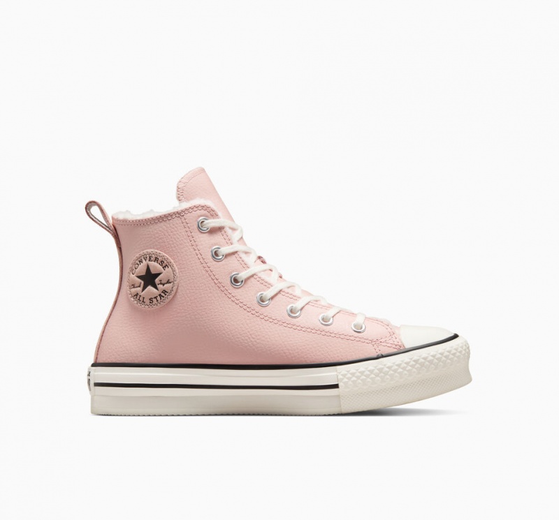 Converse Chuck Taylor All Star Lift Plateforme Cuir & Sherpa Rose Blanche Noir | WG5089126