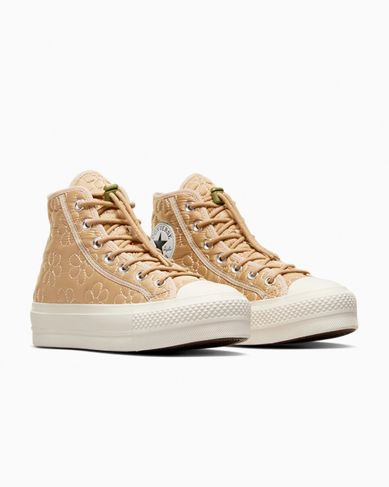 Converse Chuck Taylor All Star Lift Plateforme Matelassé Kaki | QZ8026754