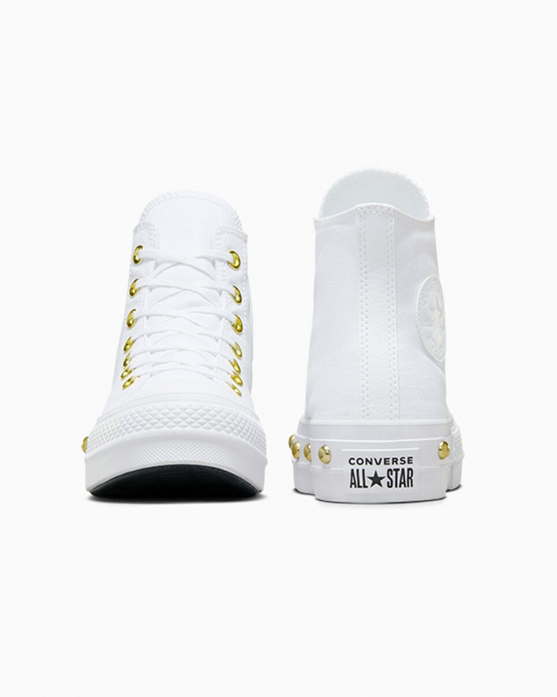 Converse Chuck Taylor All Star Lift Plateforme Star Studded Blanche Blanche Doré | MW5798140