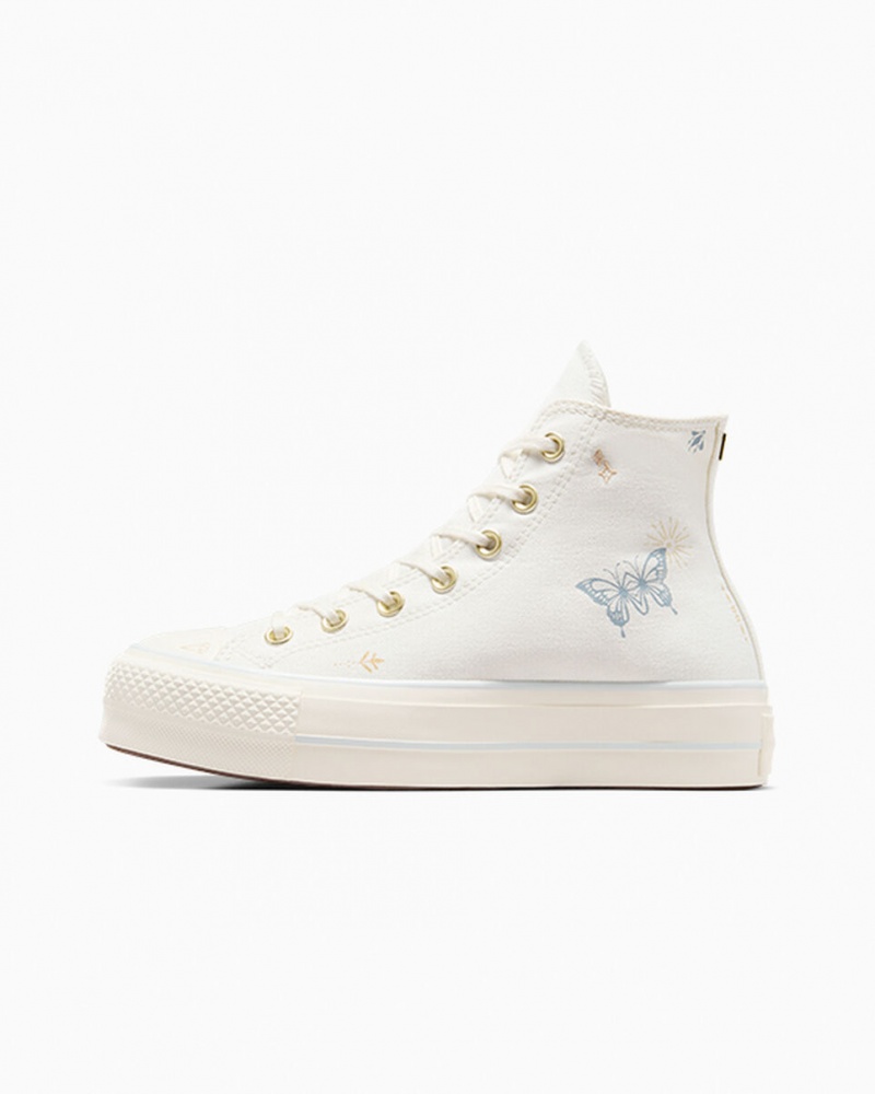 Converse Chuck Taylor All Star Lift Plateforme Tiny Tattoos Blanche Bleu | QR5267381