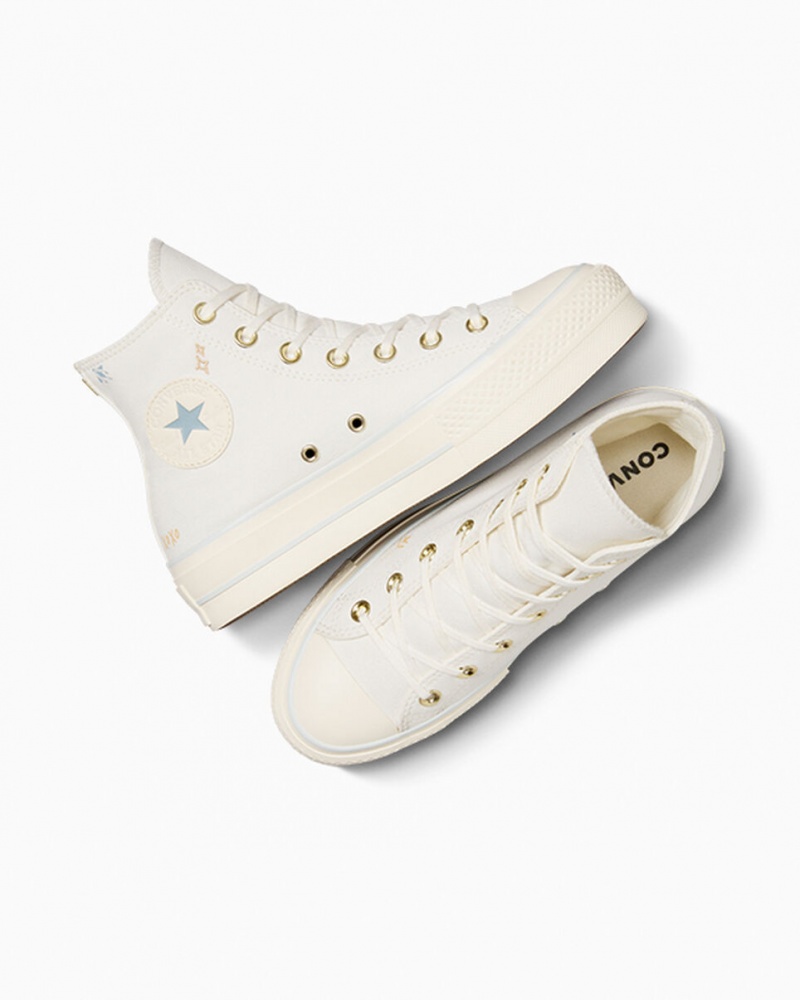 Converse Chuck Taylor All Star Lift Plateforme Tiny Tattoos Blanche Bleu | QR5267381