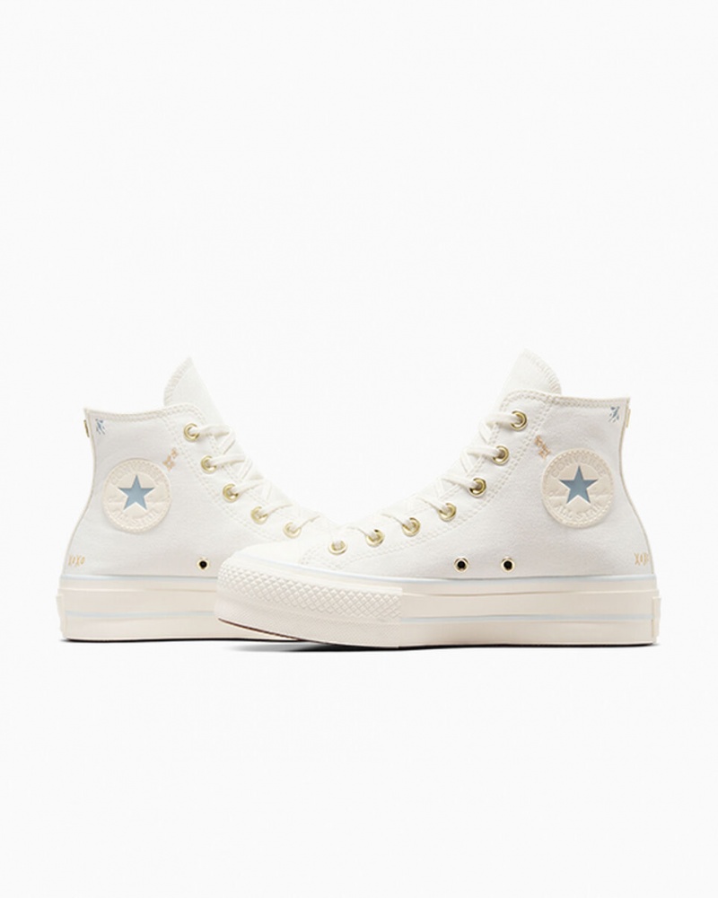 Converse Chuck Taylor All Star Lift Plateforme Tiny Tattoos Blanche Bleu | QR5267381