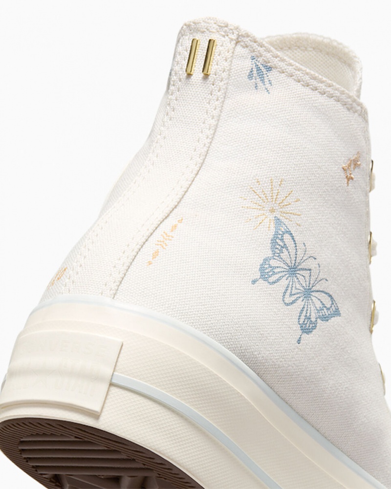 Converse Chuck Taylor All Star Lift Plateforme Tiny Tattoos Blanche Bleu | QR5267381