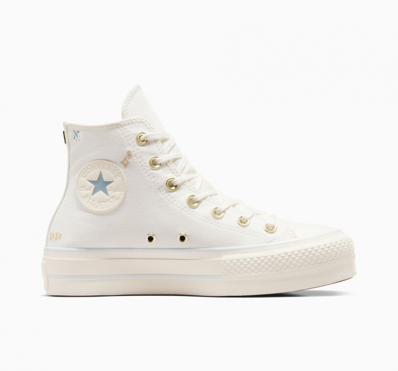 Converse Chuck Taylor All Star Lift Plateforme Tiny Tattoos Blanche Bleu | QR5267381