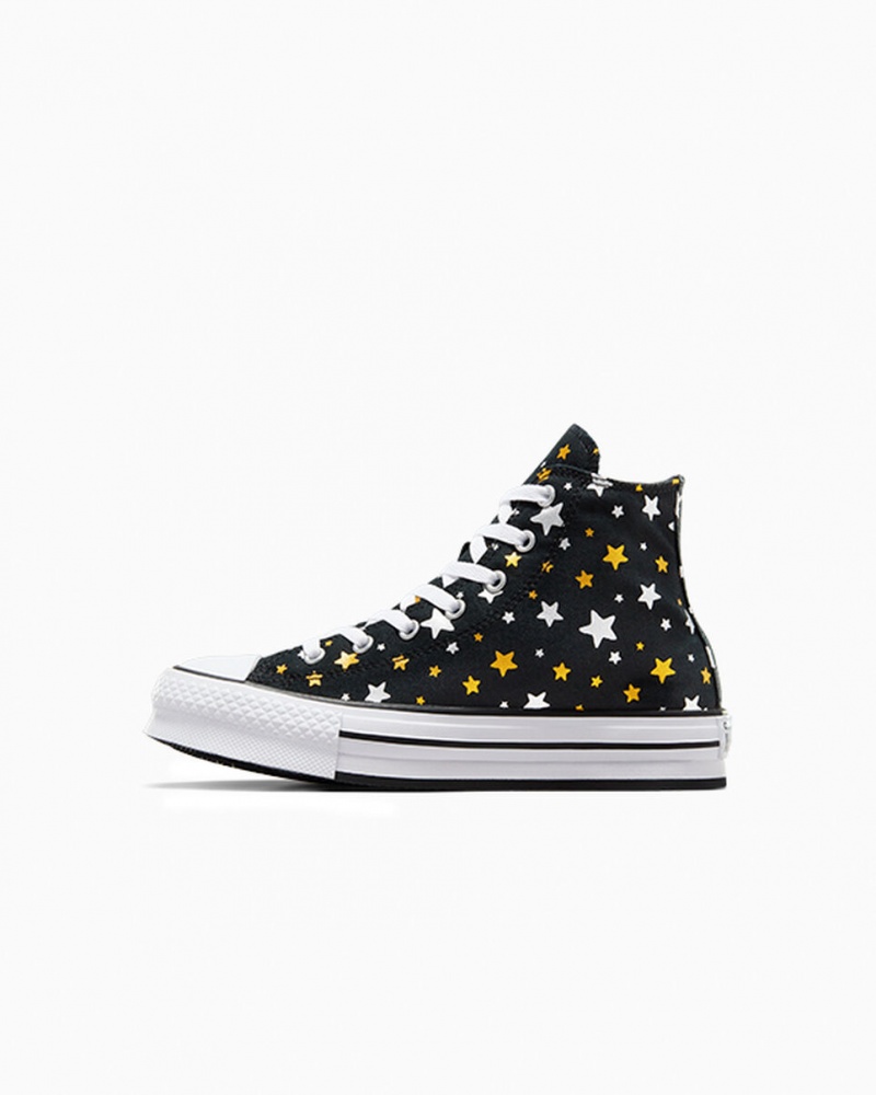 Converse Chuck Taylor All Star Plateforme Lift Sparkle Noir Argent Doré | WS1049872