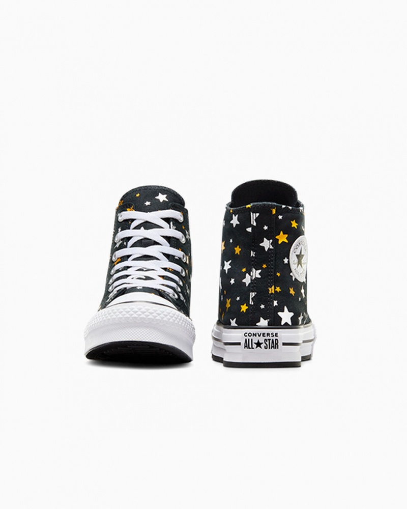 Converse Chuck Taylor All Star Plateforme Lift Sparkle Noir Argent Doré | WS1049872