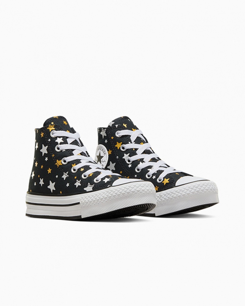 Converse Chuck Taylor All Star Plateforme Lift Sparkle Noir Argent Doré | NH7893156