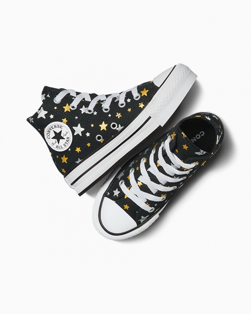 Converse Chuck Taylor All Star Plateforme Lift Sparkle Noir Argent Doré | NH7893156