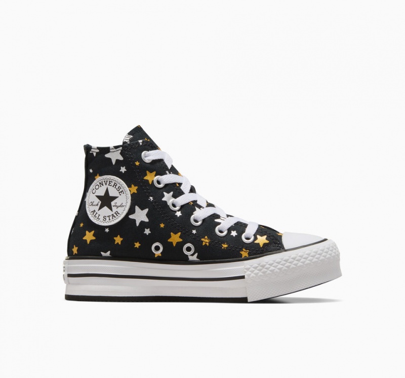 Converse Chuck Taylor All Star Plateforme Lift Sparkle Noir Argent Doré | NH7893156