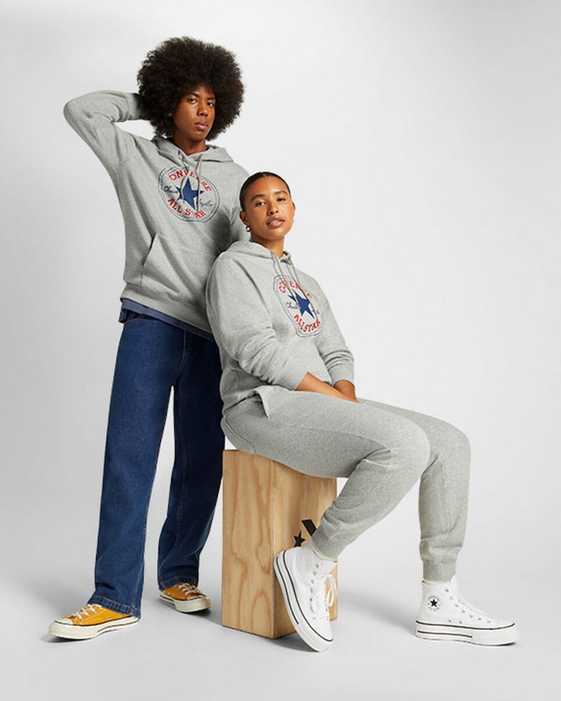 Converse Converse Go-To All Star Patch Standard-Fit Fleece Pullover Hoodie Grise | HU8720419