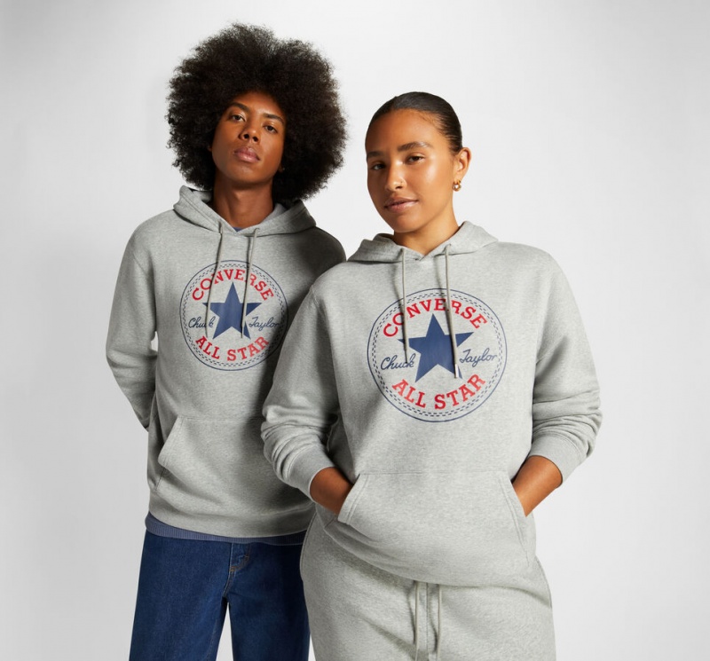 Converse Converse Go-To All Star Patch Standard-Fit Fleece Pullover Hoodie Grise | XL9056817