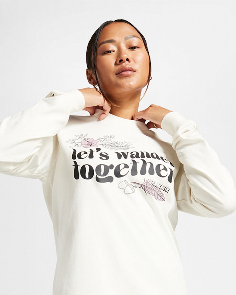 Converse Let's Wander Together Long Sleeve T-Shirt Egret | TB1896302