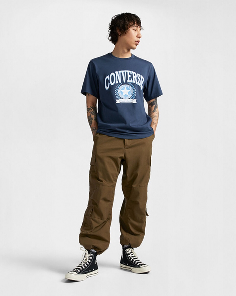 Converse Retro Collegiate Graphique T-Shirt Bleu Marine | TO4325901