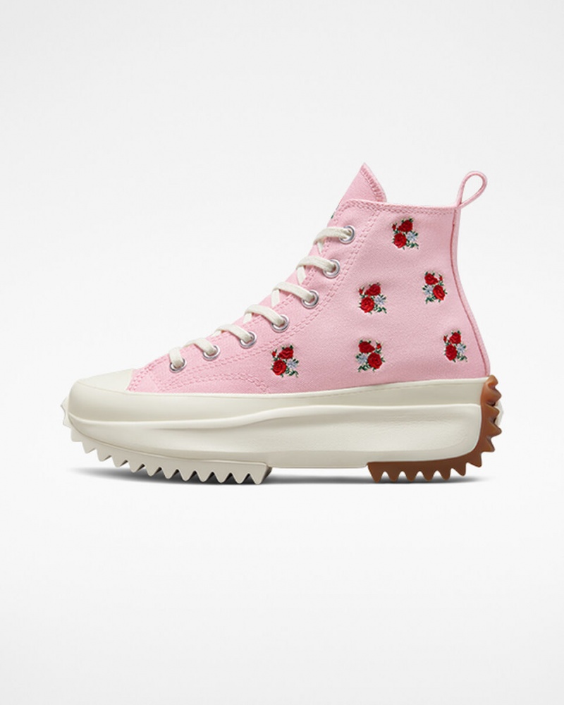 Converse Run Star Hike Plateforme Embroidered Floral Rose Rouge | QE9742018