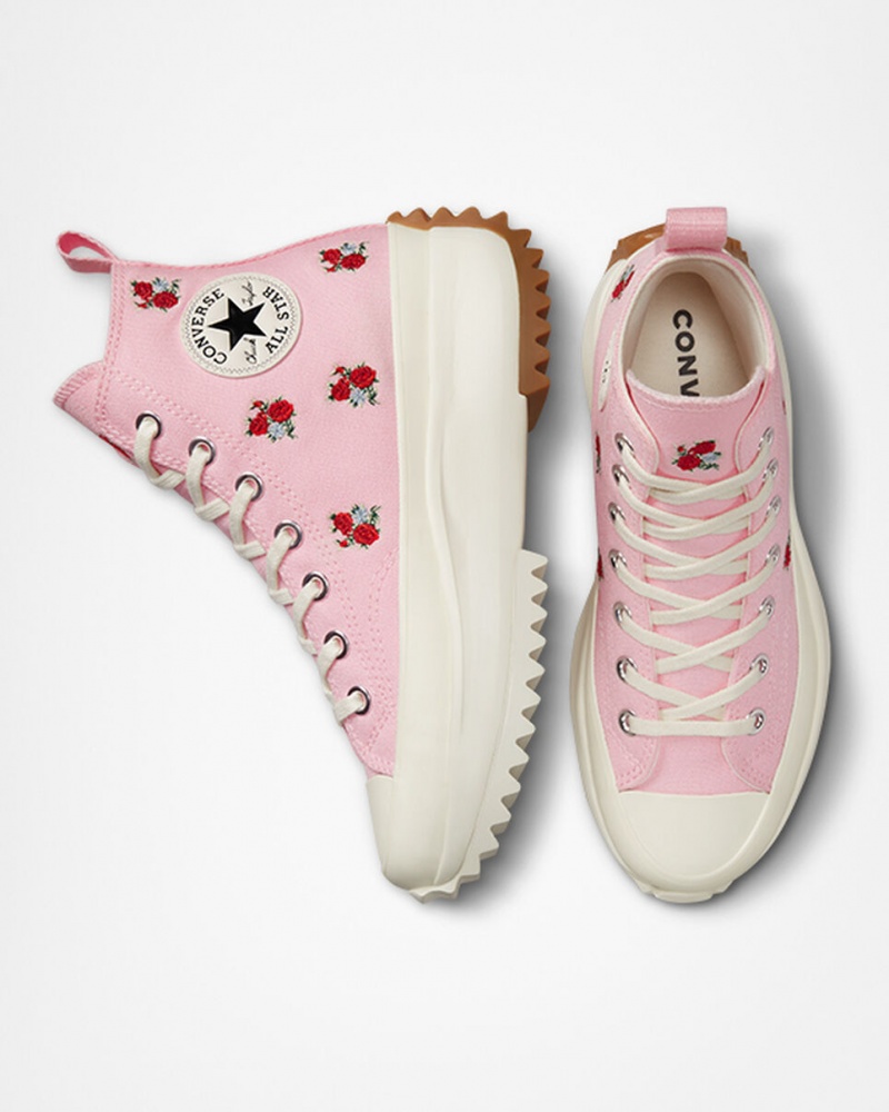 Converse Run Star Hike Plateforme Embroidered Floral Rose Rouge | QE9742018