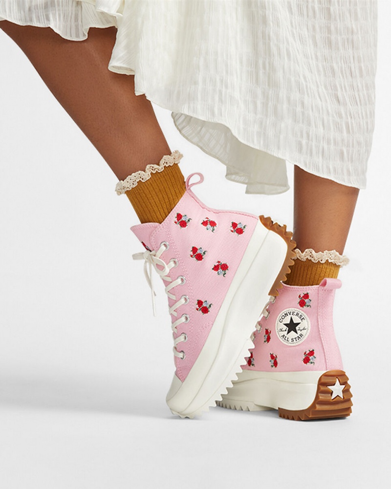 Converse Run Star Hike Plateforme Embroidered Floral Rose Rouge | QE9742018