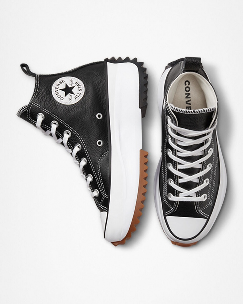 Converse Run Star Hike Plateforme Foundational Cuir Noir Blanche | XU1256748