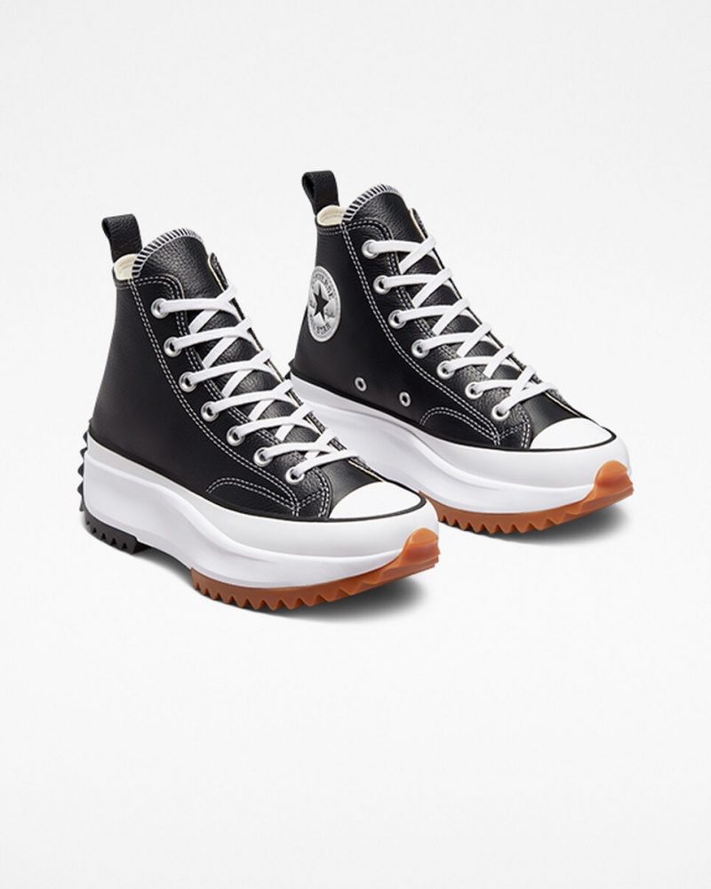 Converse Run Star Hike Plateforme Foundational Cuir Noir Blanche | XU1256748