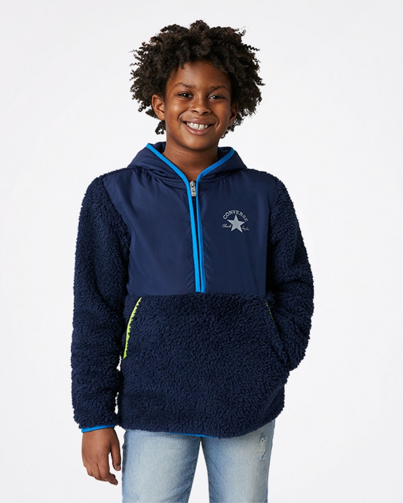 Converse Sherpa Half Zip Jacket Bleu Marine | OU5726048