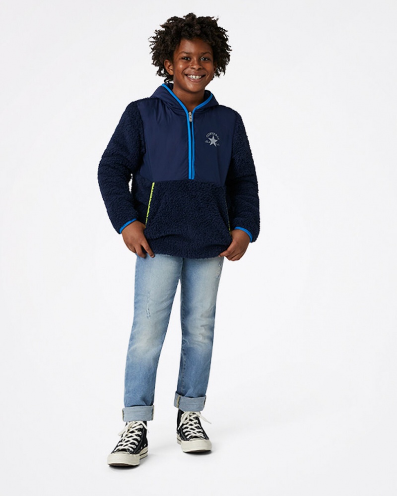 Converse Sherpa Half Zip Jacket Bleu Marine | KW6851420