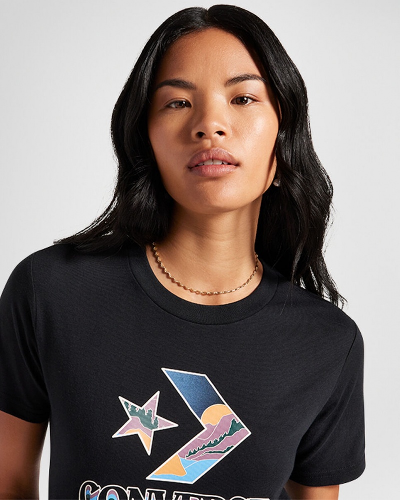 Converse Star Chevron Mountain Graphique T-Shirt Noir | GM9125738