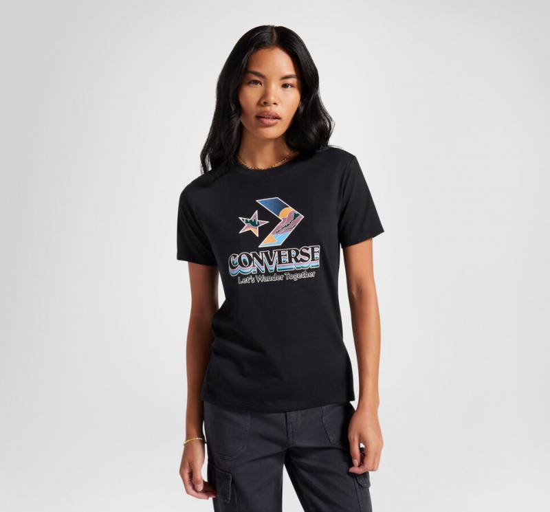 Converse Star Chevron Mountain Graphique T-Shirt Noir | GM9125738