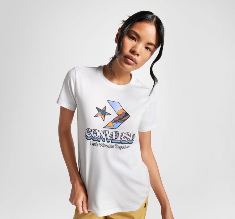 Converse Star Chevron Mountain Graphique T-Shirt Blanche | BX3265870